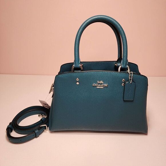 Coach 91146 Mini Lillie Carryall Bag in Deep Turquoise Blue Crossgrain Mineral - Picture 1 of 7